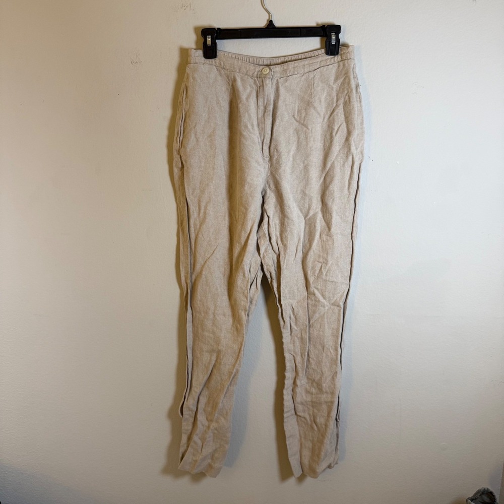 Talbots Irish Linen Pants Beige High Rise Tapered Leg Trousers Womens 12